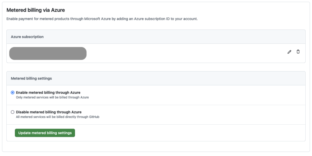 github azure metered billing